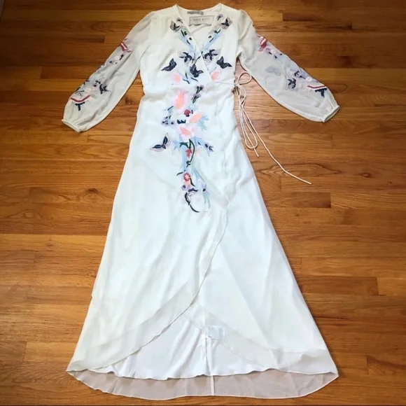 ASOS | Dresses | Hope Ivy Asos Embroidered Floral Butterflies Crane Wrap  Maxi Dress Sz 2